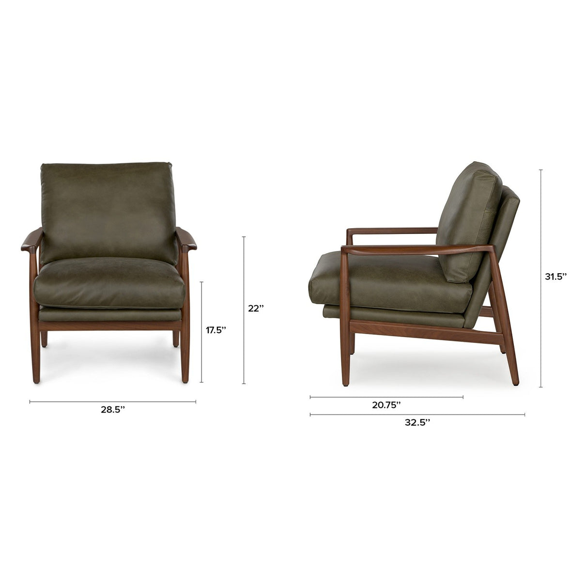 ARTICLE - Bavel 28.5" Leather Lounge Chair - Charme Green