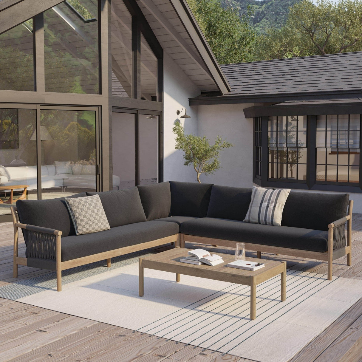 ARTICLE - Rosa 110" Outdoor Sectional Set - Dravite Black