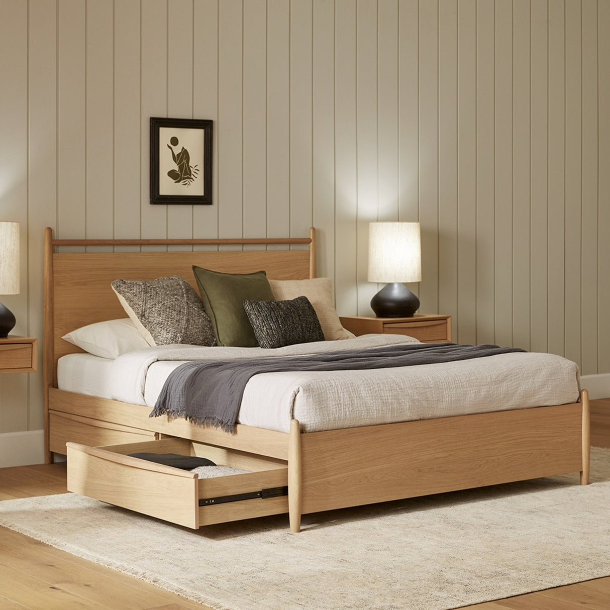 ARTICLE - Lenia Queen Panel Storage Bed - White Oak