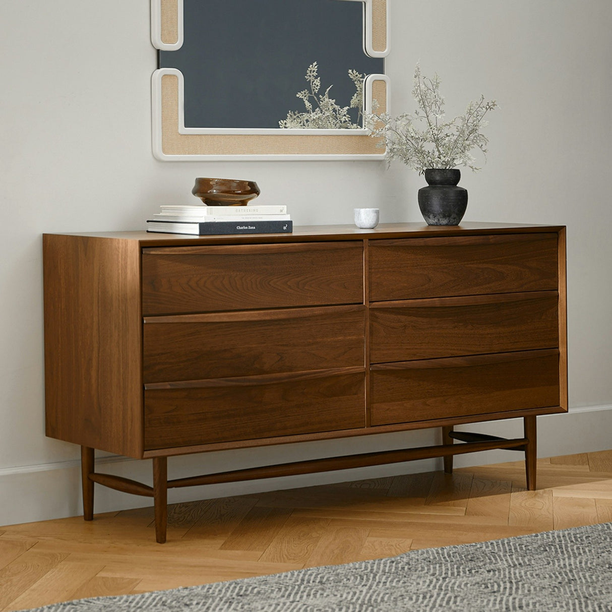 ARTICLE - Lenia 6-Drawer Double Dresser - Walnut