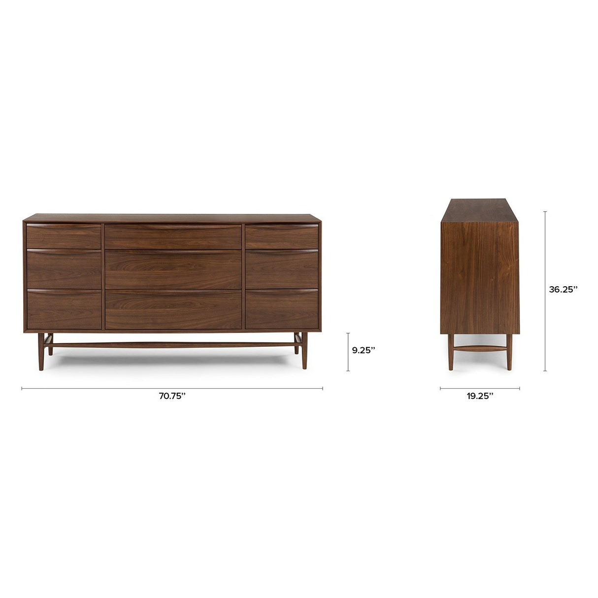 ARTICLE - Lenia 9-Drawer Triple Dresser - Walnut