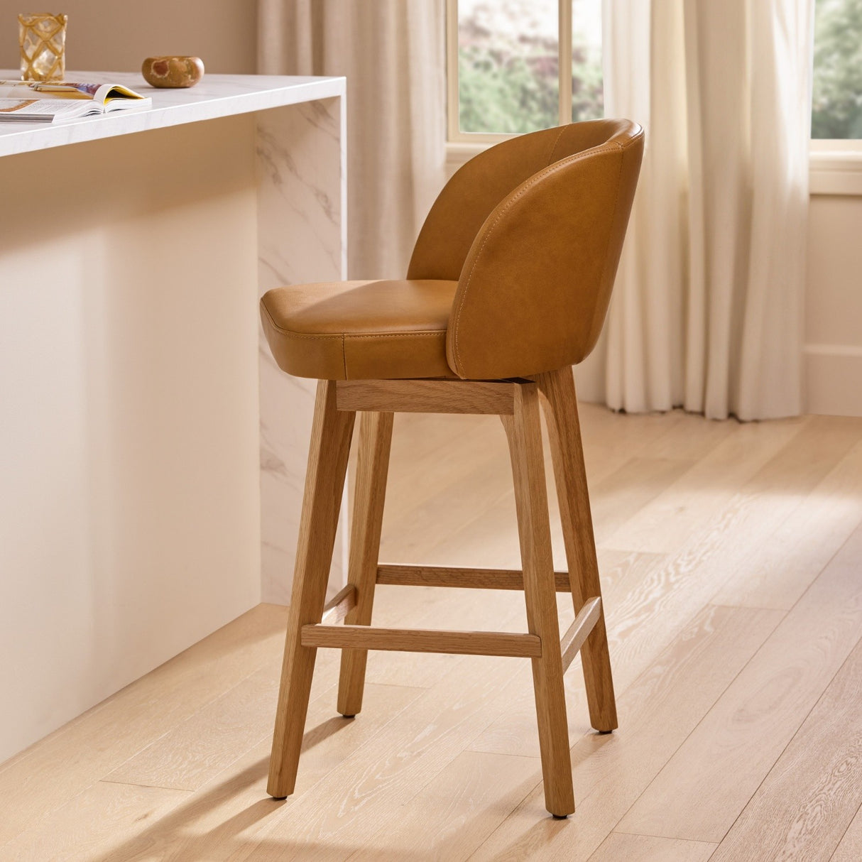 ARTICLE - Alta Leather Swivel Counter Stool - Light Oak and Taos Tan