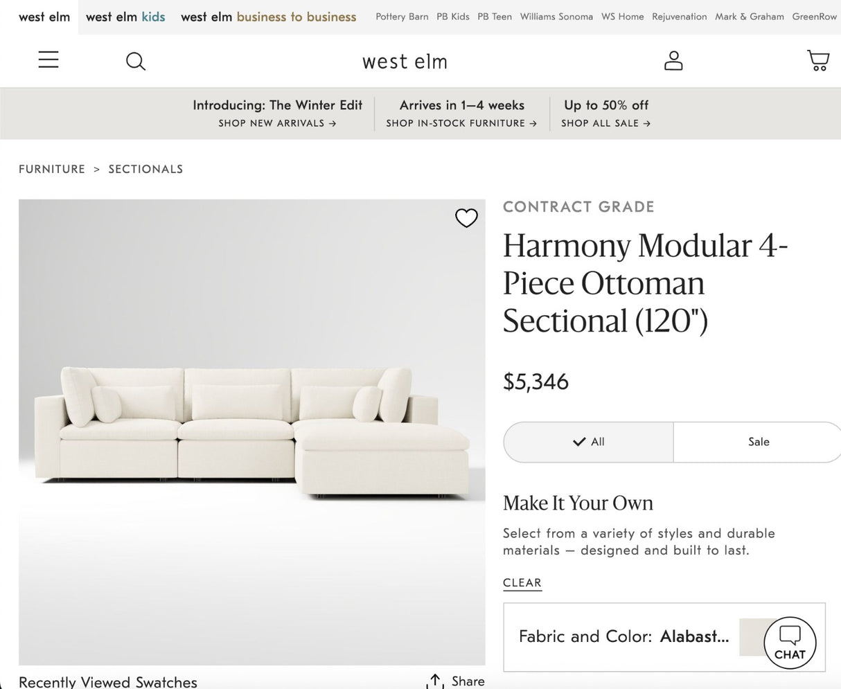 Serenity Cloud - "WestElm-Like" Cloud Couch w/Performance Fabric and Storage Ottoman