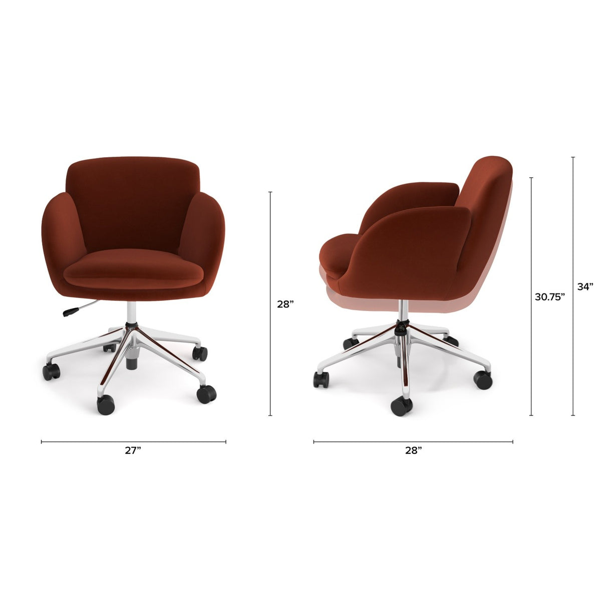 Bea Velvet Office Chair - Hale Rust