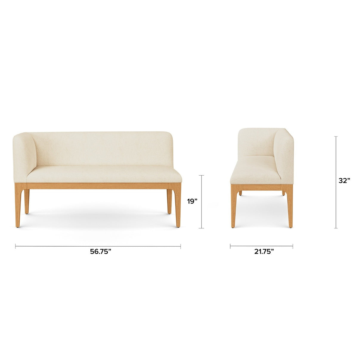 ARTICLE - Rosin 56.75" Left Corner Banquette - Natural Oak and Sand Ivory