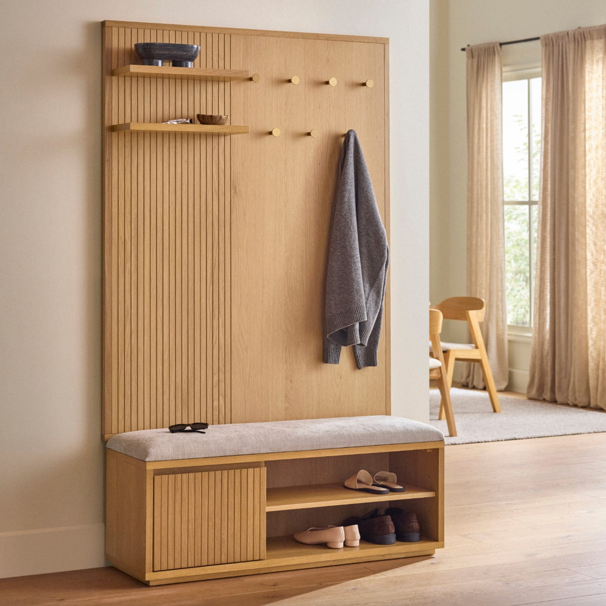 ARTICLE - Kouva Bench and Wall Panel (Natural Oak/Santolina Gray)