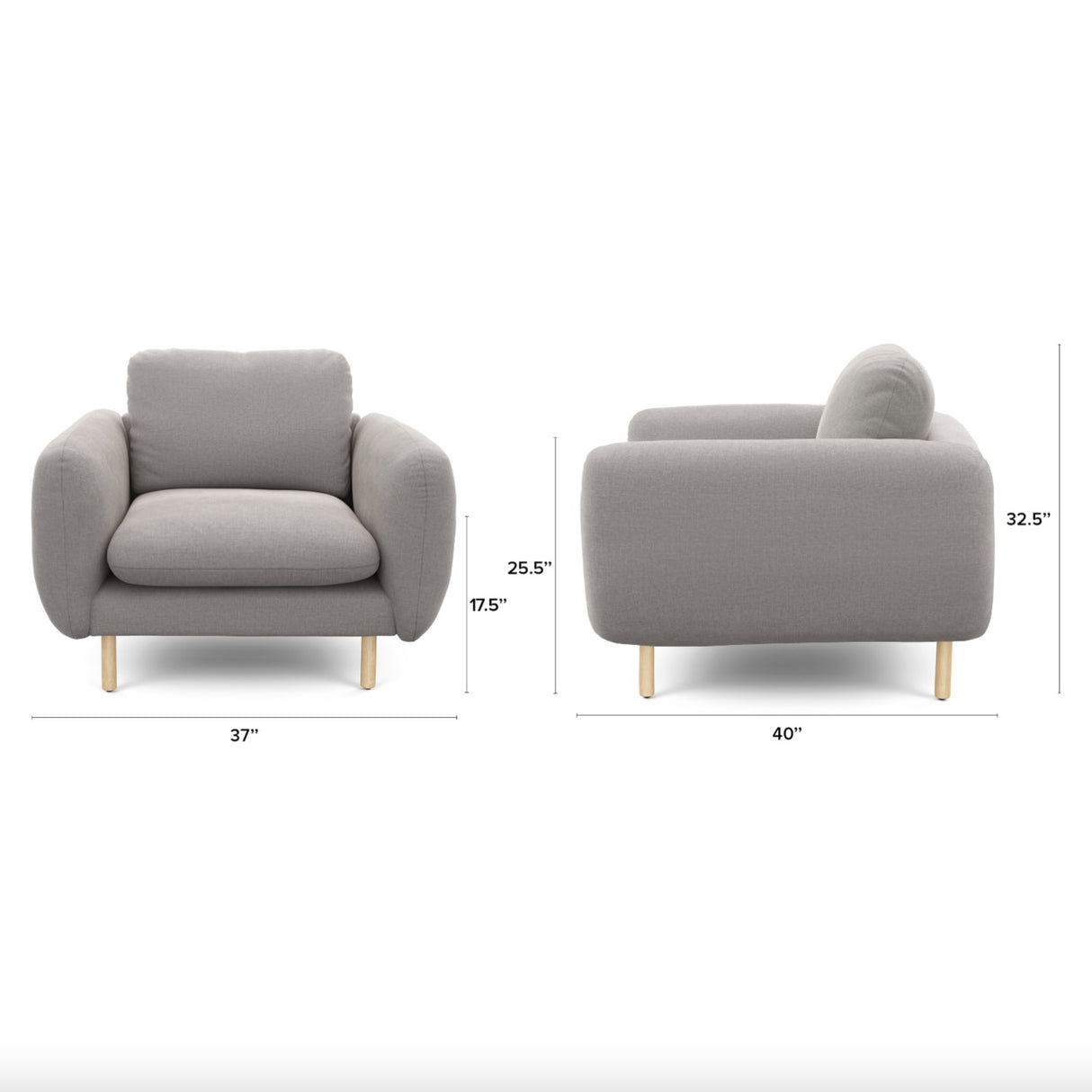 37" Lounge Chair w/ Performance Fabric (Hestia Gray) - Pull Up A Couch