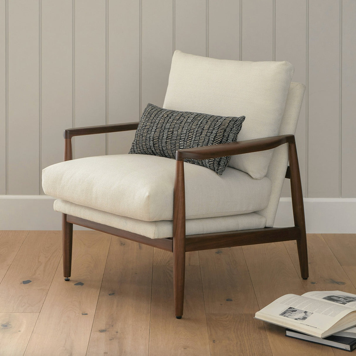 28.5" x 32.5" Armed Fabric Lounge Chair (Walnut/Ivory)