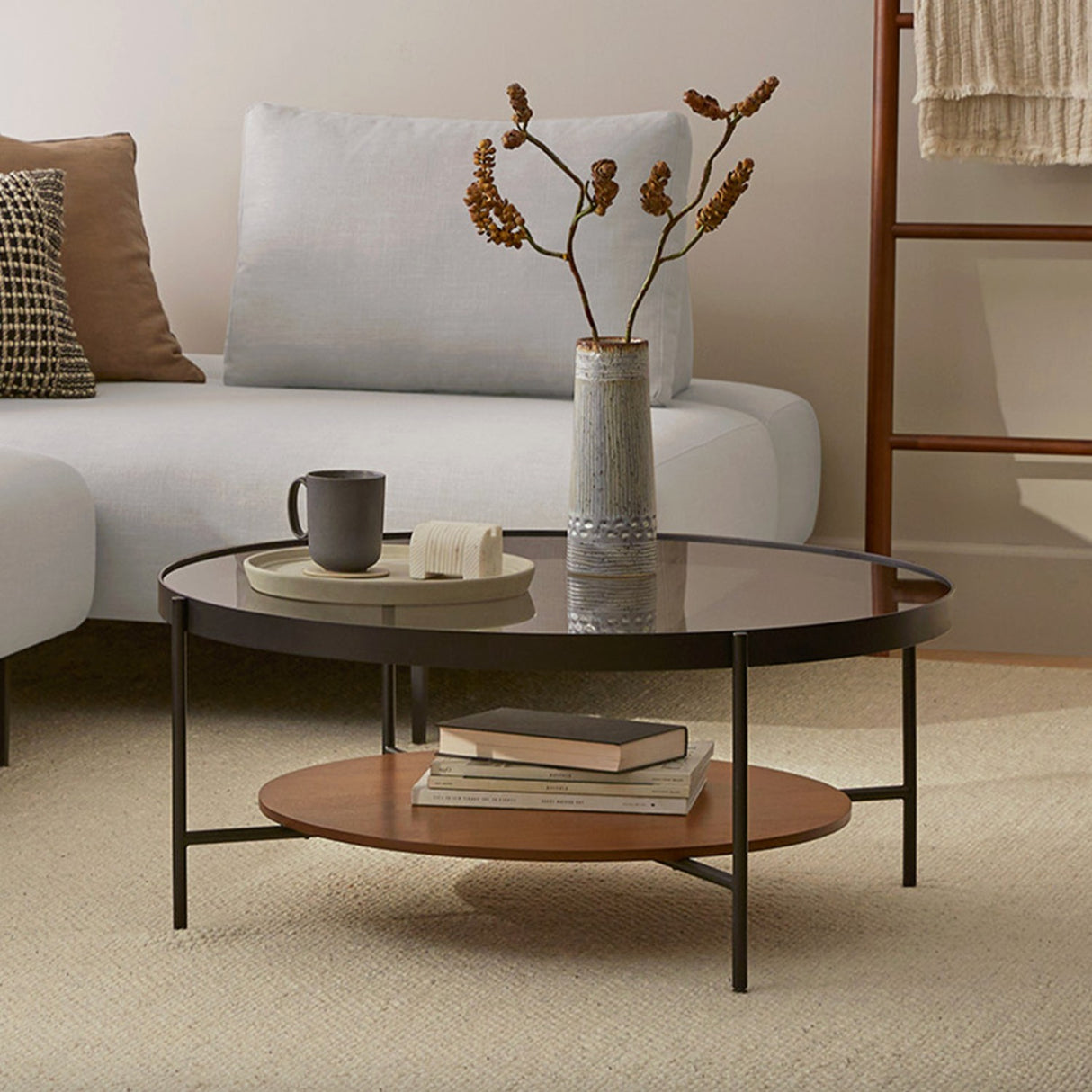 Vitri Coffee Table (Glass & Walnut)