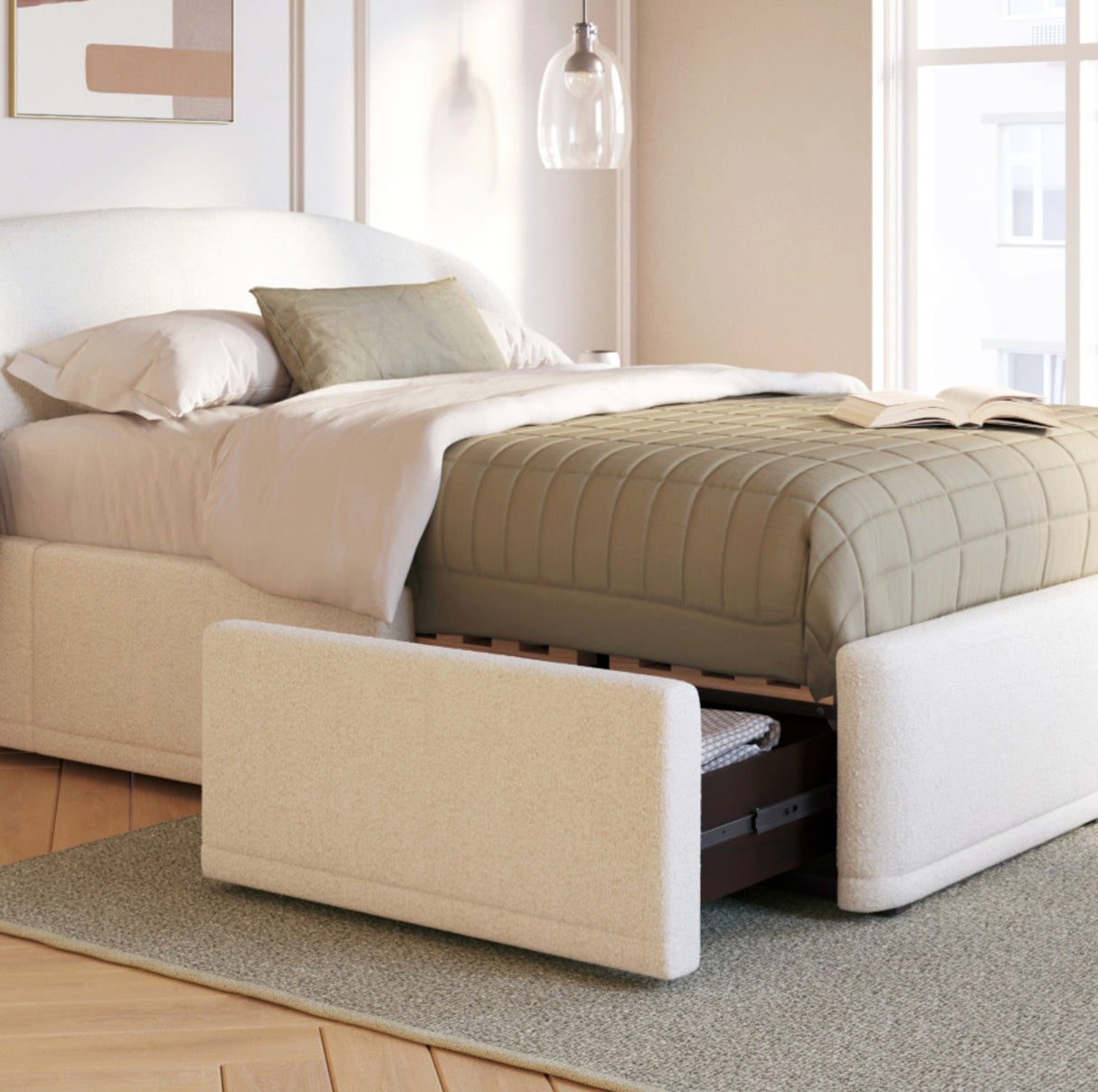 MCM Queen Storage Bed (Ivory Bouclé)