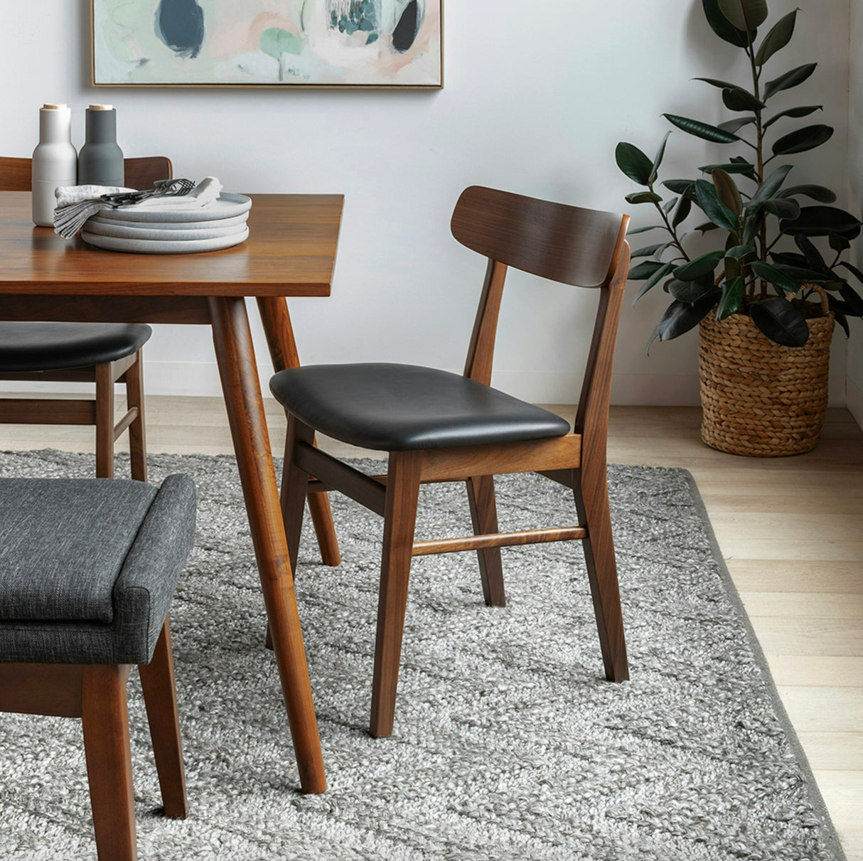 MCM Dining Chair - Walnut/Black Leather - Pull Up A Couch