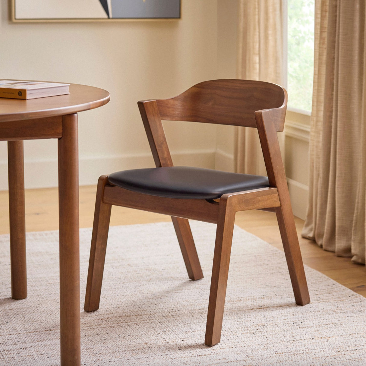 Genuine Leather Dining Chair (Walnut/Oxford Black) - Pull Up A Couch
