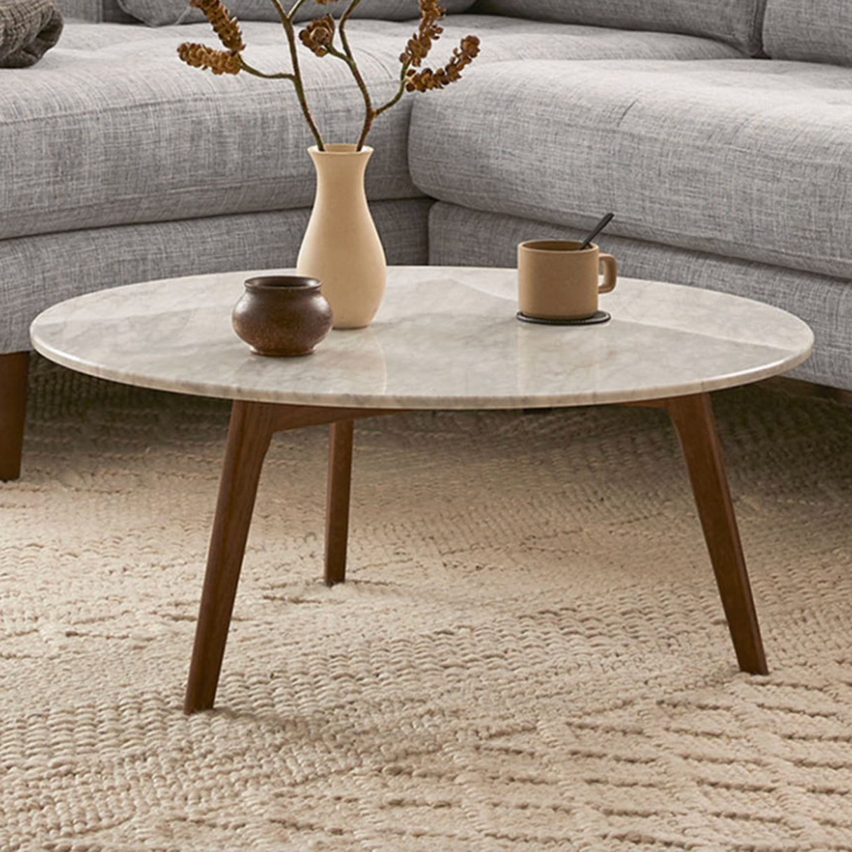 Round Coffee Table w/ Walnut Legs (Marble) - Pull Up A Couch