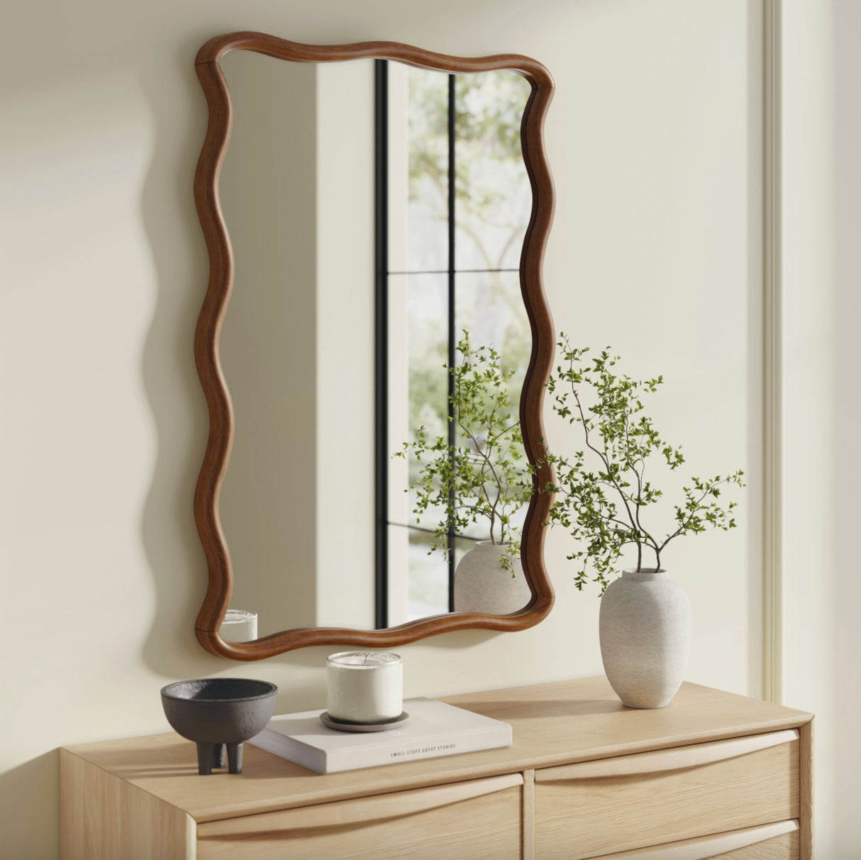 24.5" Wooden Wall Mirror (Brown) - Pull Up A Couch