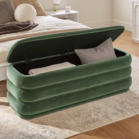 55.5" Velvet Storage Bench (Plush Pacific Green) - Pull Up A Couch