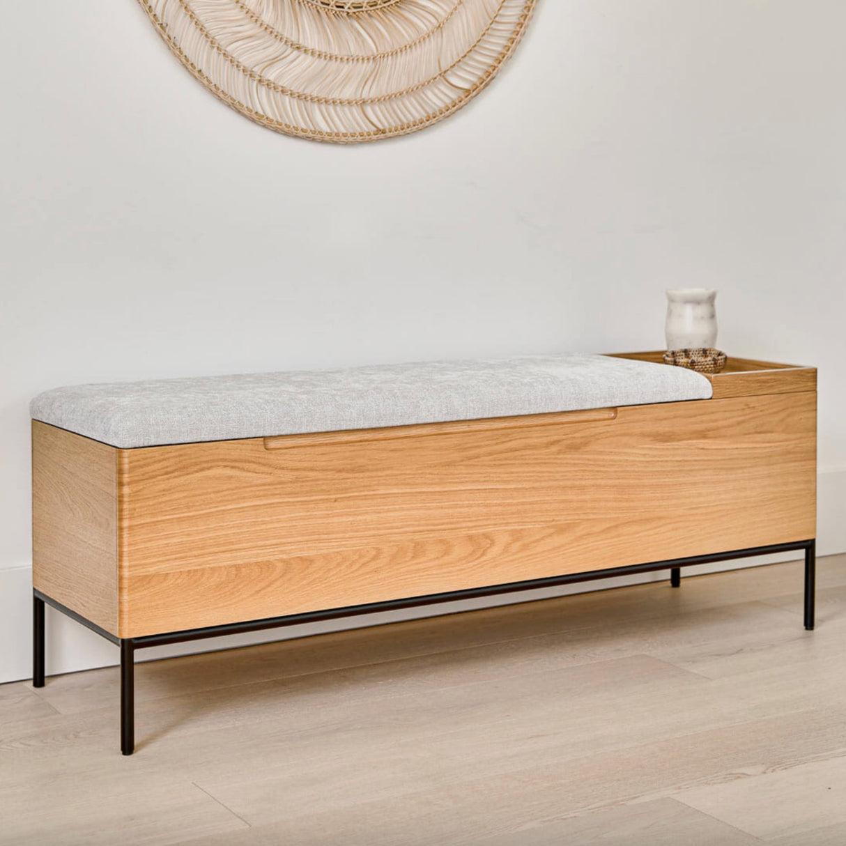 53" MCM-Style Bench (Oak/Everest Gray) - Pull Up A Couch