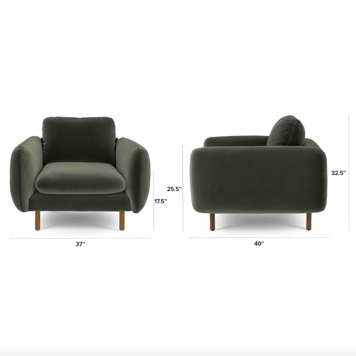 37" Velvet Lounge Chair (Plush Pacific Green) - Pull Up A Couch