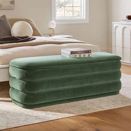 55.5" Velvet Storage Bench (Plush Pacific Green) - Pull Up A Couch