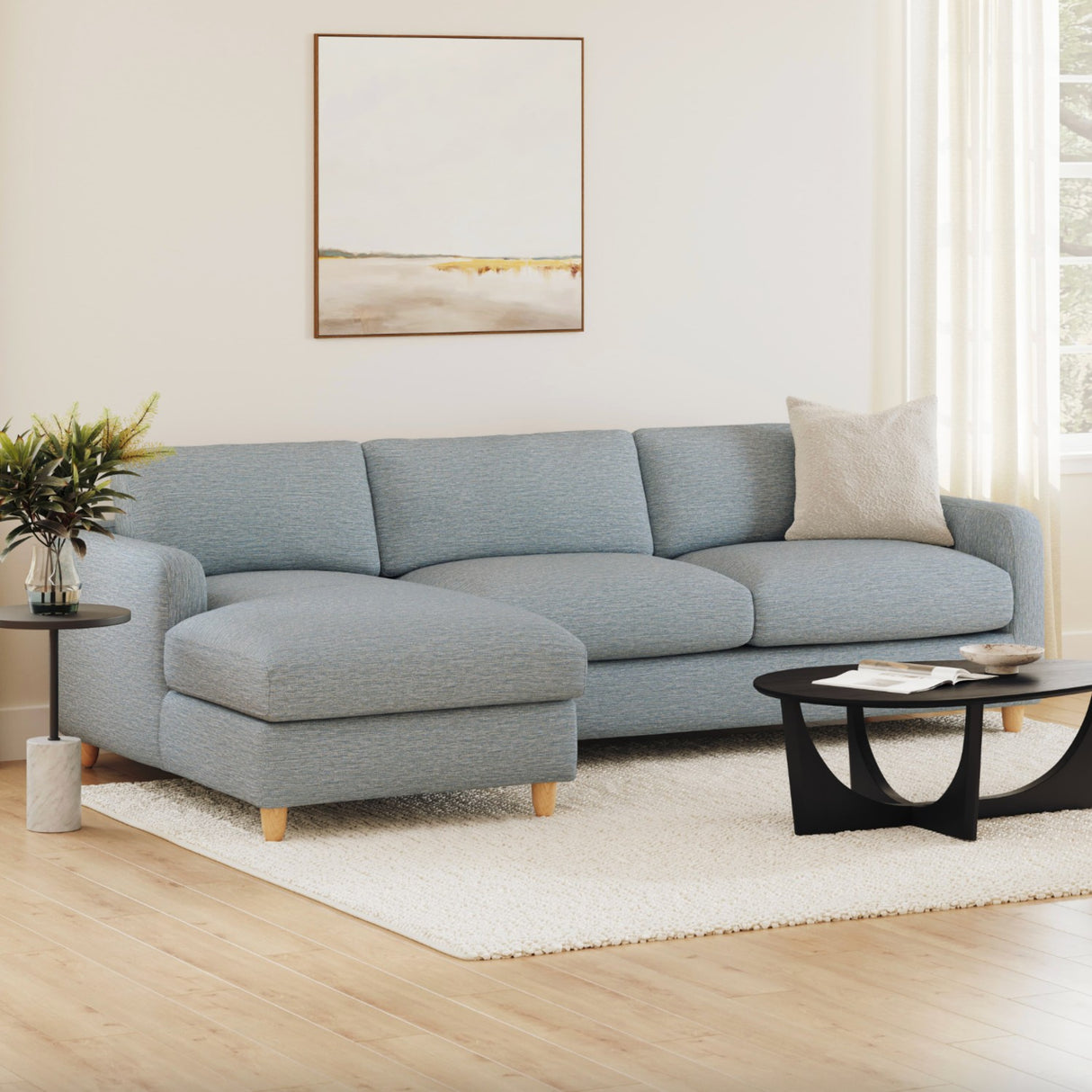 114" Sleeper Sectional w/ Storage Chaise (Silver Light Blue) - Pull Up A Couch
