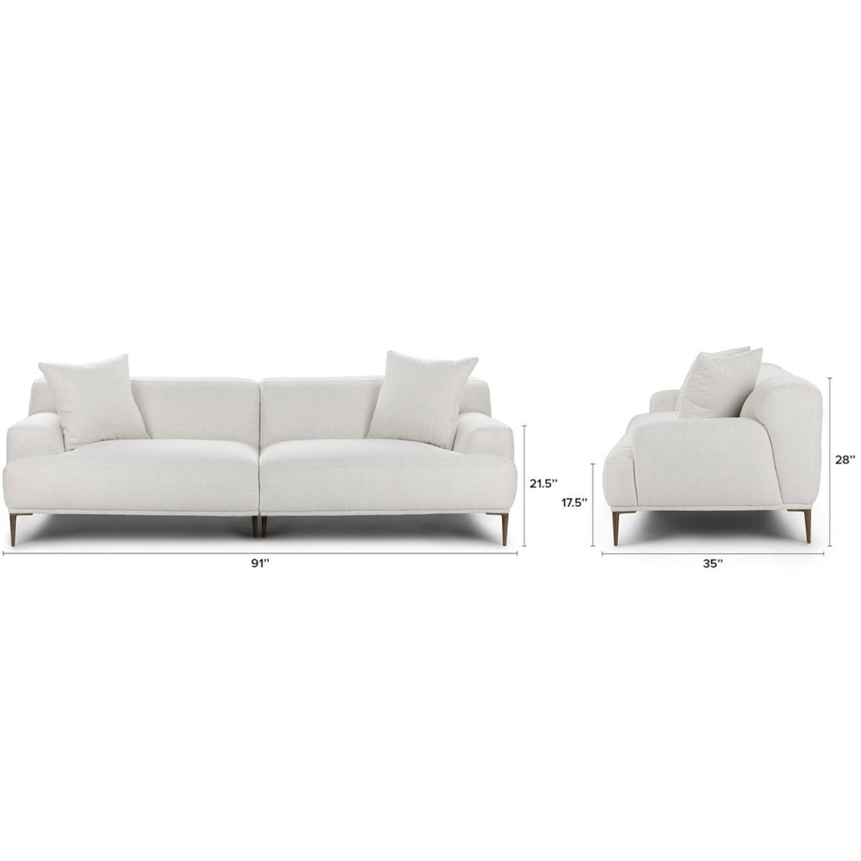 91" Modular Sofa w/ Metal Legs (Quartz White) - Pull Up A Couch