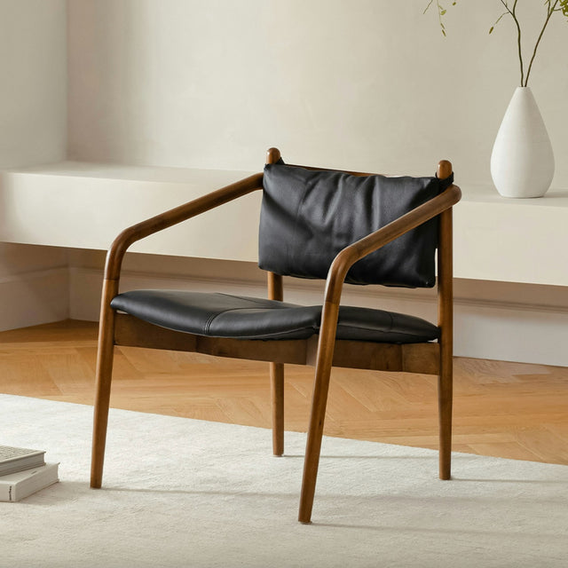 25" Leather Lounge Chair (Black/Walnut) - Pull Up A Couch