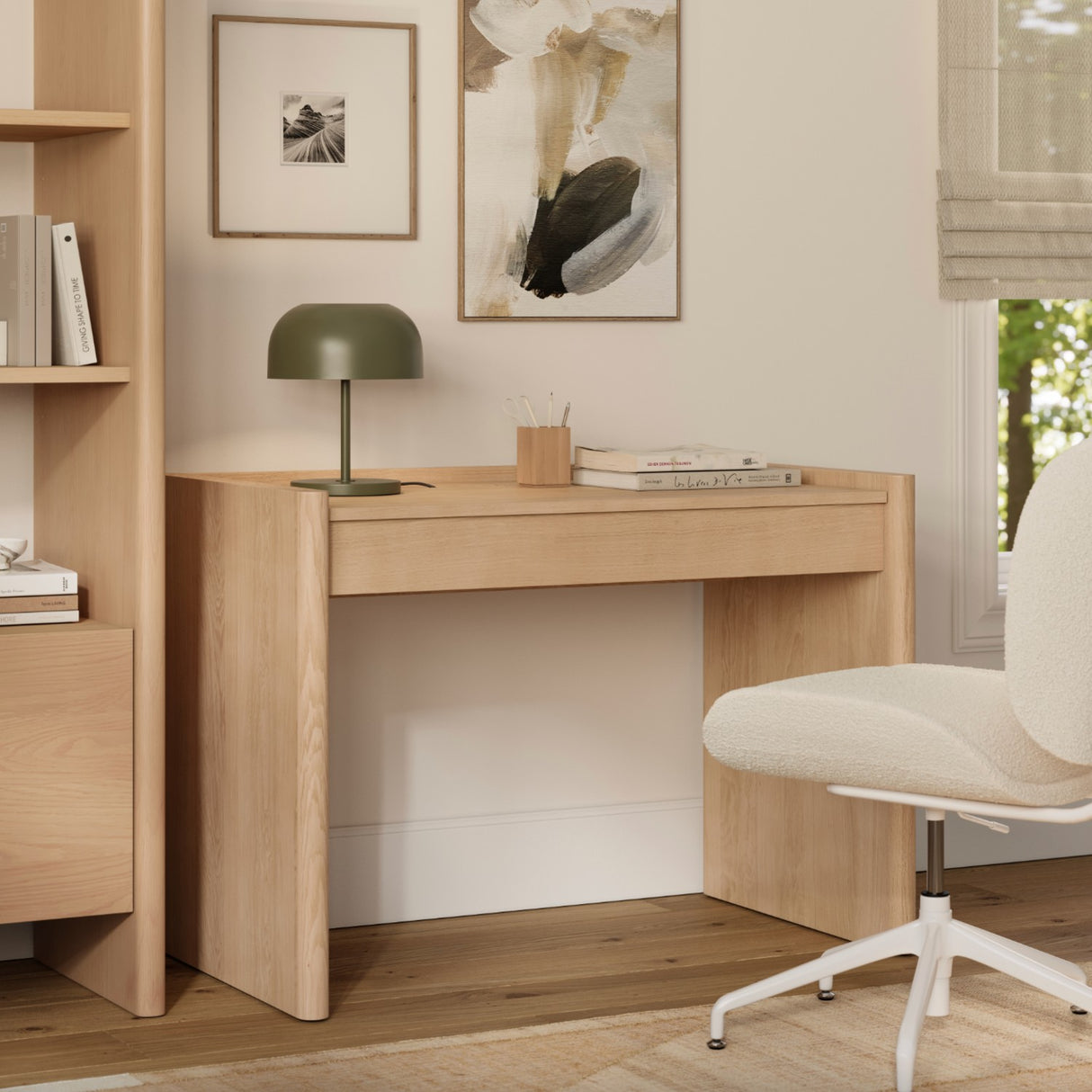 44" Wide White Oak Desk (Adjustable Height) - Pull Up A Couch