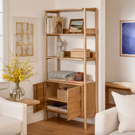 33" Wide Shelving Unit w/ Storage (Natural Oak) - Pull Up A Couch