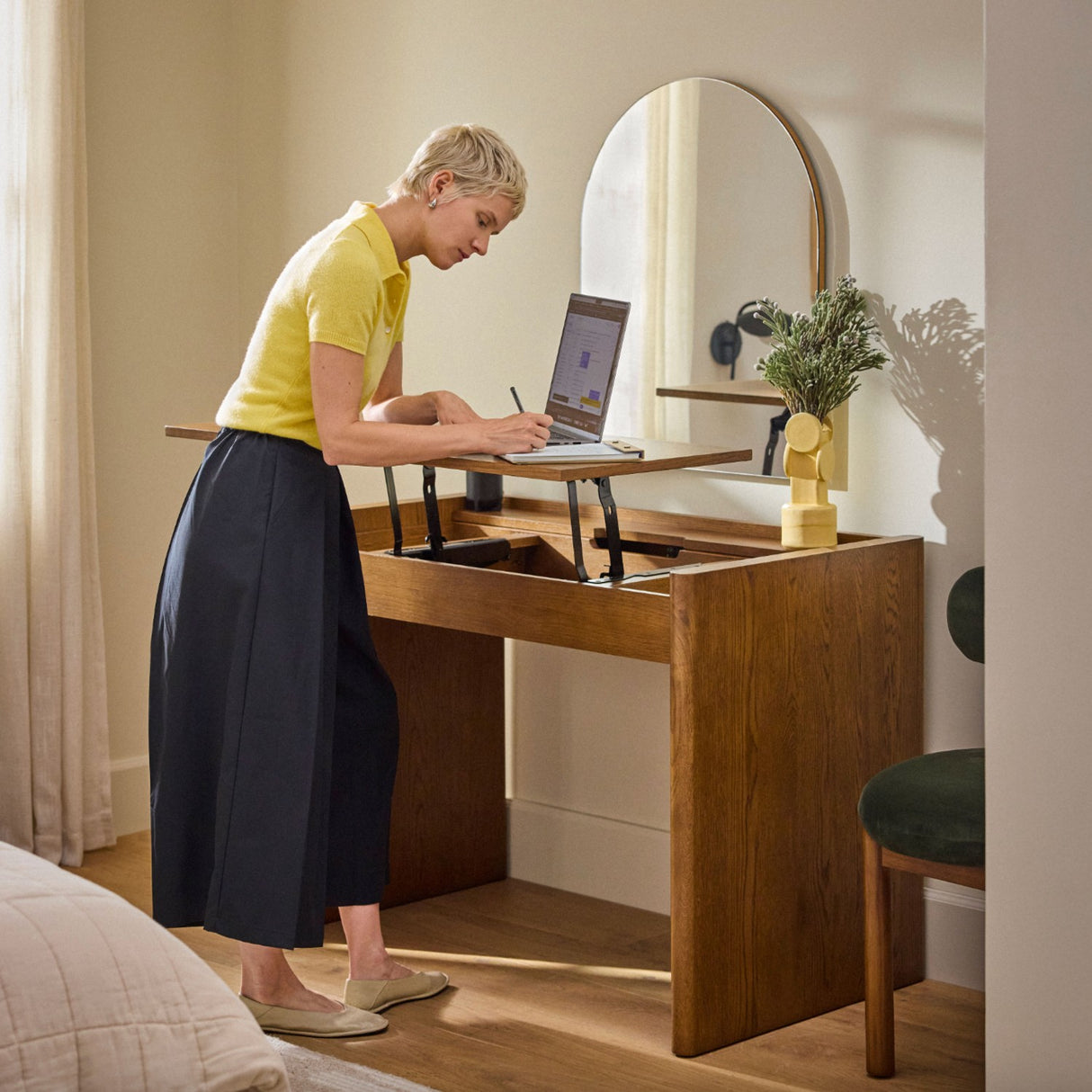 44" Wide Smoked Oak Desk (Adjustable Height) - Pull Up A Couch