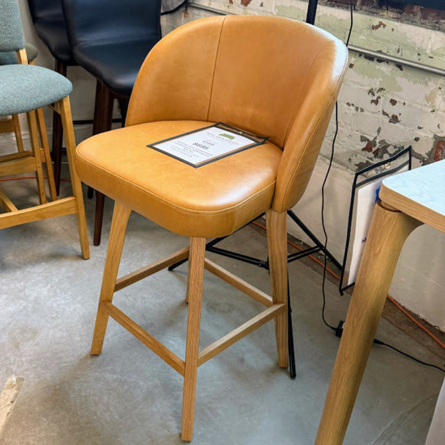 Genuine Leather Swivel Counter Stool (Tan/Oak) - Pull Up A Couch