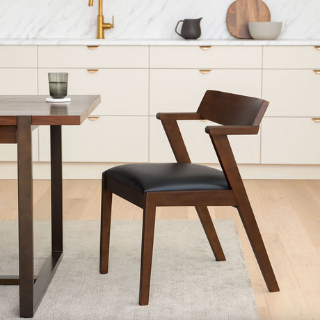 Genuine Leather Dining Chair (Black/Walnut) - Pull Up A Couch