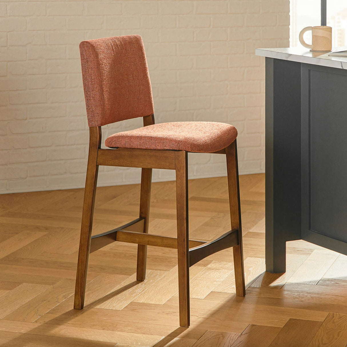 MCM-Style Counter Stool (Walnut/Rosehip Orange) - Pull Up A Couch