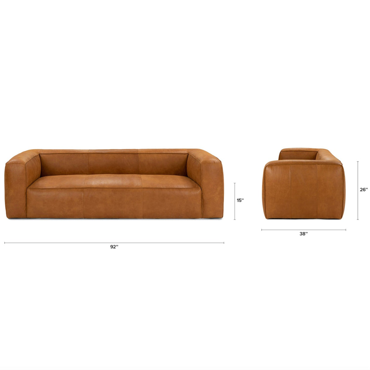 92" Genuine Leather Sofa (Rawhide Tan) - Pull Up A Couch