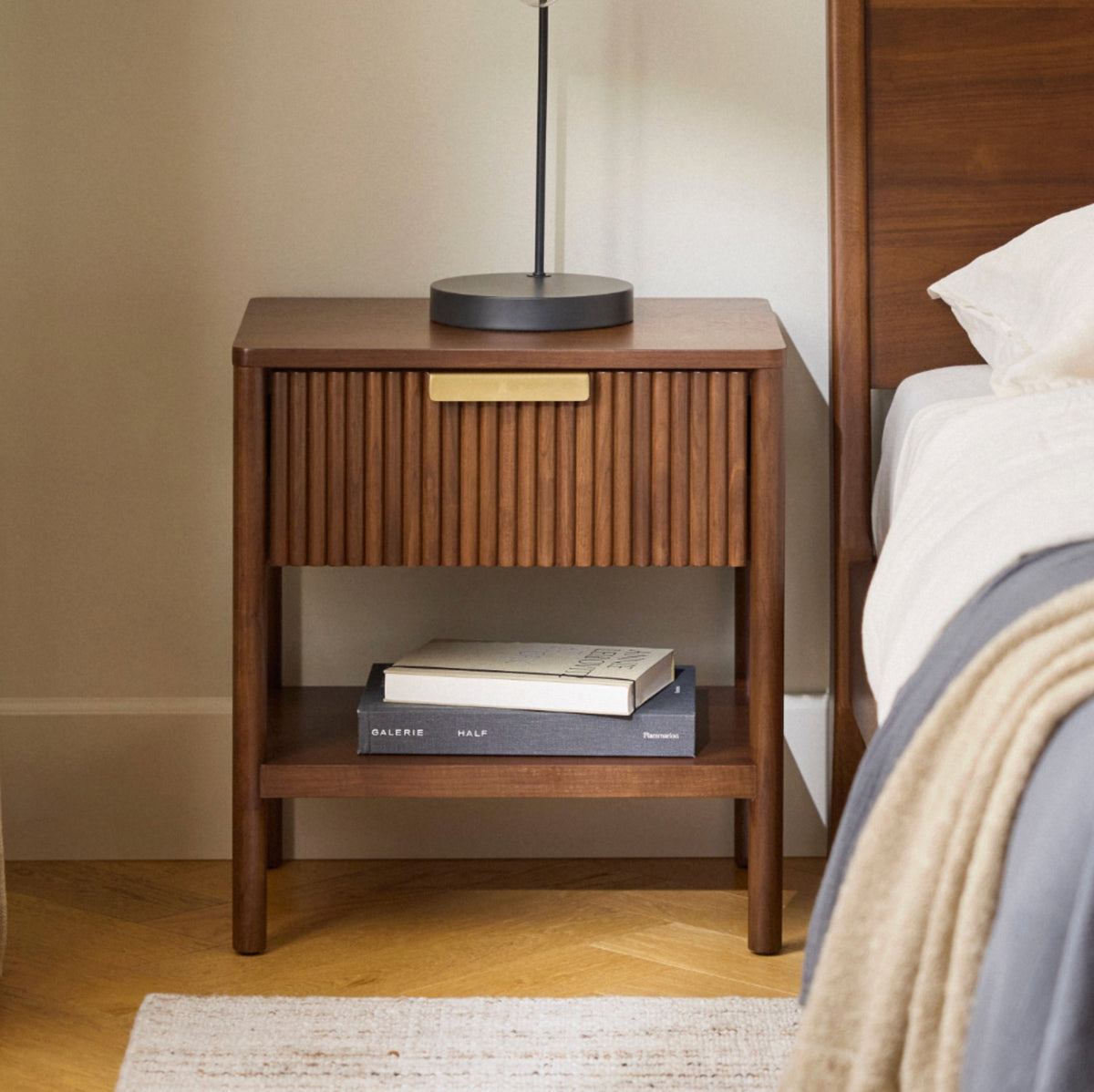 MCM-Style Nightstand w/ Storage (Walnut)