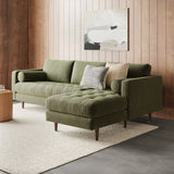 Tufted Sectional w/ Chaise + Ottoman (Fir Green)