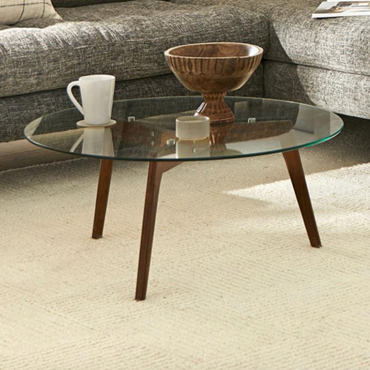 Circular Glass-Top Coffee Table (Walnut)