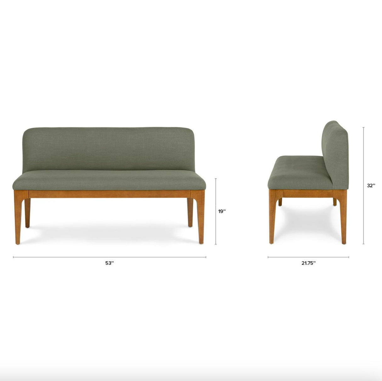 Welsh Green armless dining banquette chair by Article, showcasing a modern upholstered dining chair with clean lines and plush cushioning.