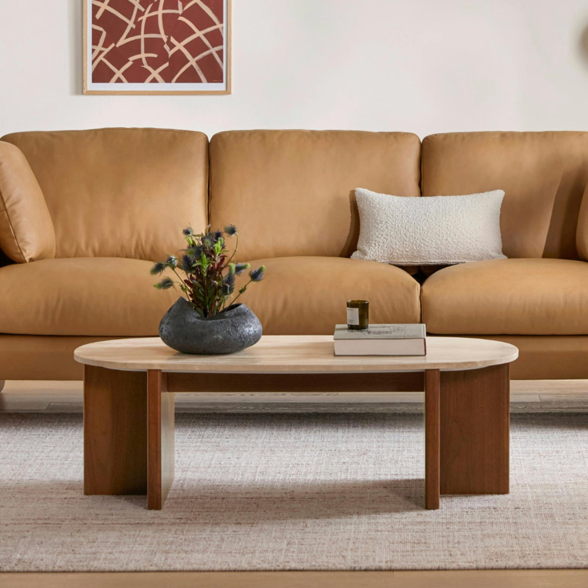 47" Travertine Coffee Table (Walnut)