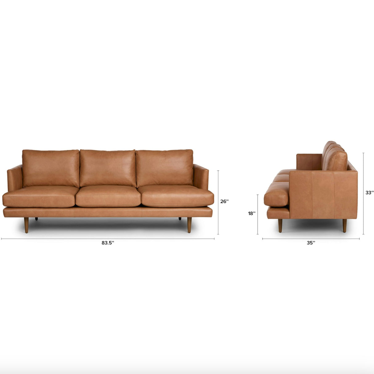 83.5" Genuine Leather Sofa (Bella Caramel)
