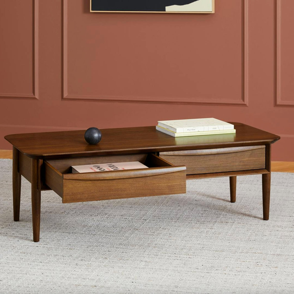 Walnut MCM-Style Coffee Table w/ Storage