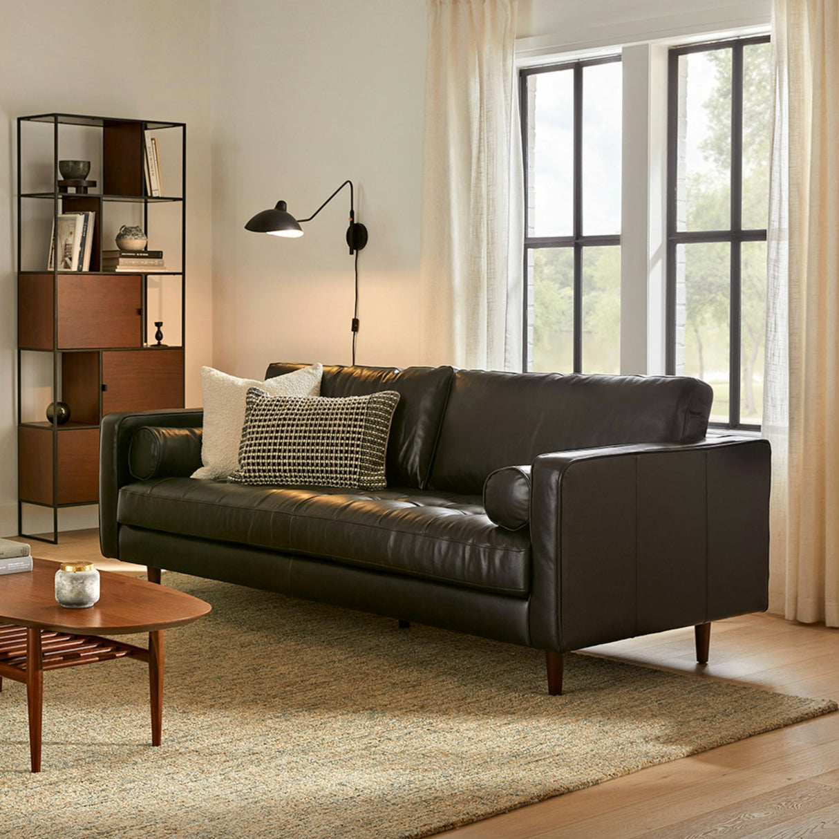 88" Genuine Leather MCM Sofa (Oxford Black)