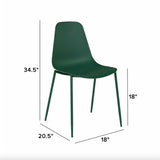 Woodland green MCM-style dining chair by Article with wooden legs and modern design, shown from side angle.