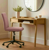 Natural oak MCM desk with storage by Article, 43.5-inch modern wooden desk with drawers and sleek design.