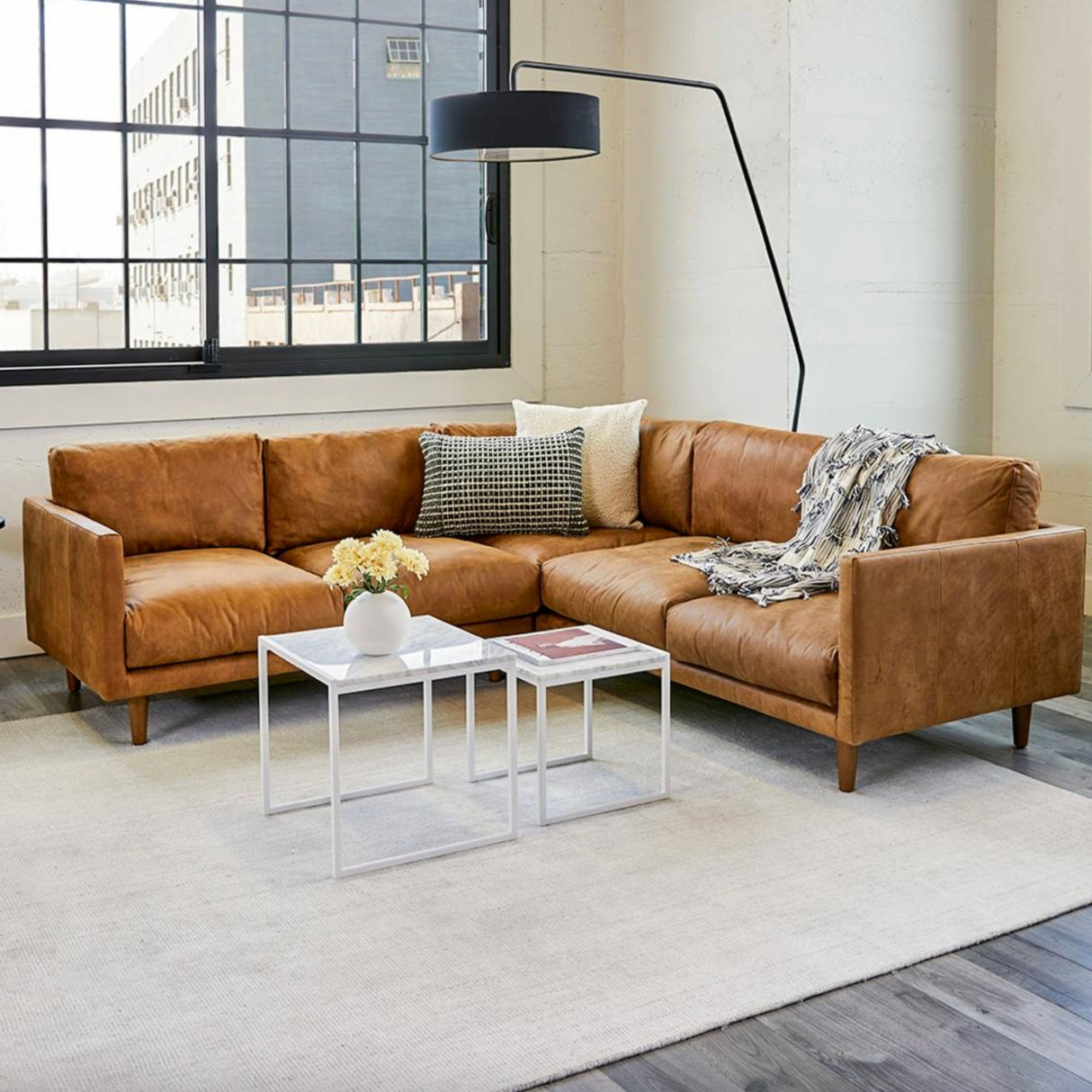 Leather Corner Sectional (Dakota Tan)