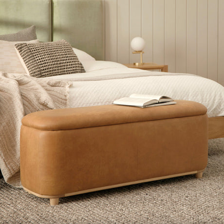 48" Rawhide Leather Storage Bench (Tan)
