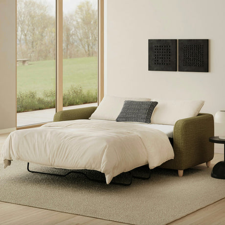 Article 80-inch MCM sofa bed in Napa Moss fabric, modern sleeper sofa with clean lines and plush cushions.