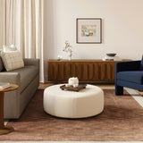 MCM-Style Round Ottoman (Ivory Wool Bouclé)