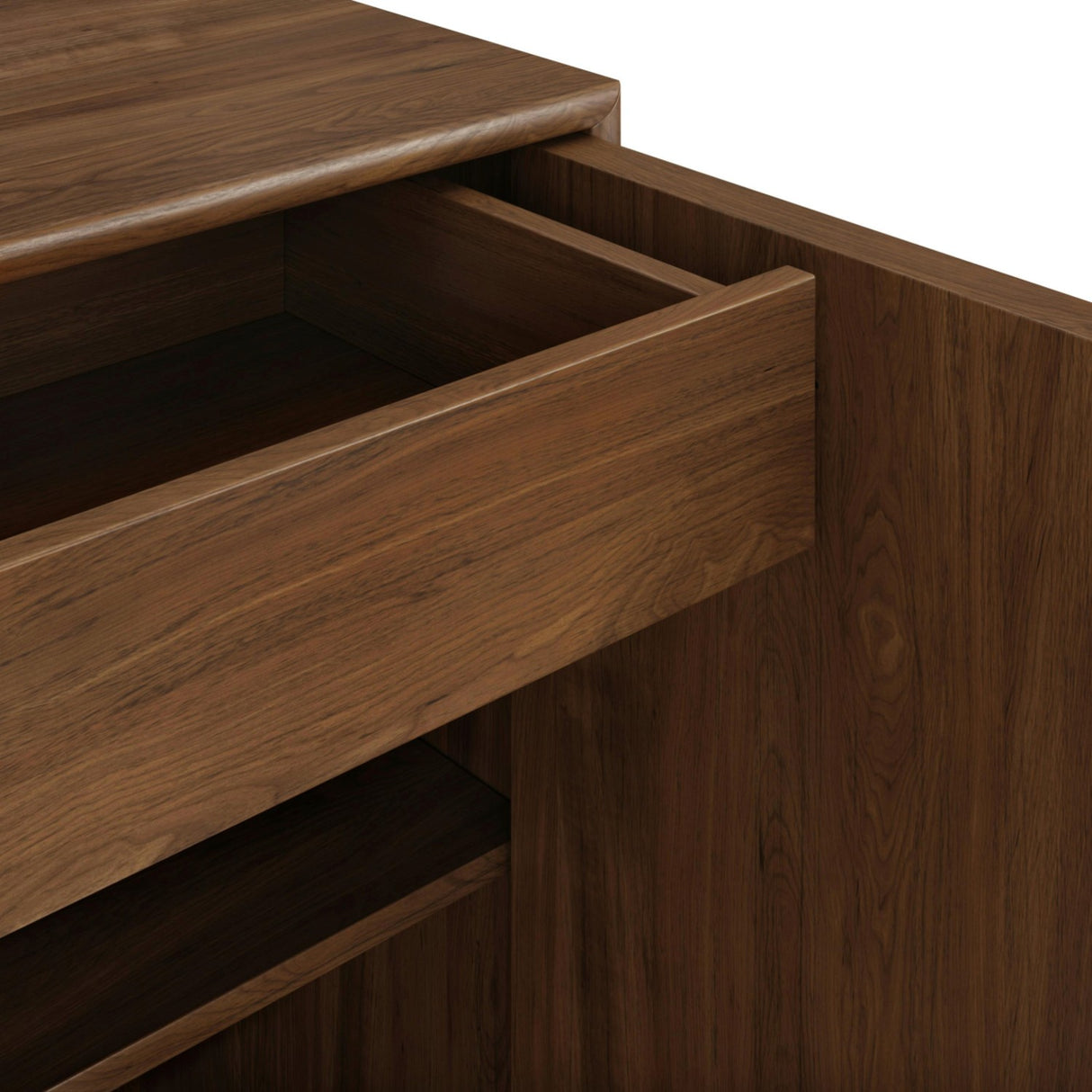 Article 37-inch walnut MCM cabinet with storage, showcasing sleek mid-century modern design and wood grain details.