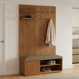 MCM-Style Wall Panel + Bench (Smoked Oak/Green)