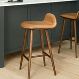 MCM-Style Leather Counter Stool (Tan/Walnut)