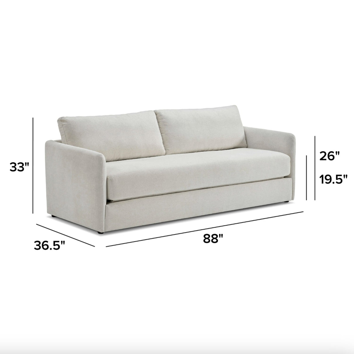 Harbor Ivory 88-inch Article sofa bed with sleeper function, featuring plush cushions and a modern design, in a living room setting.